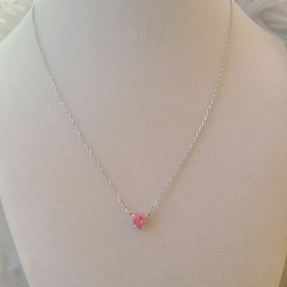 Swarovski Silver Toned Necklace with Pink Heart Crystal- Excellent Condition